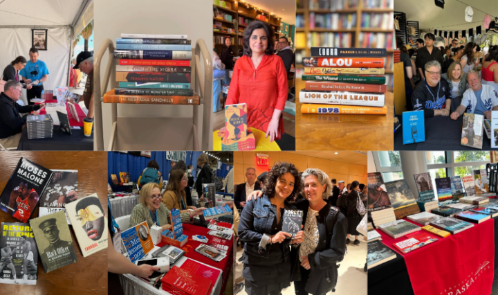 A collage of authors, book stacks, and the wide network of individuals UNP publications positively impact.