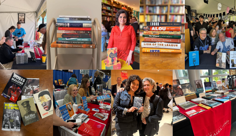 A collage of authors, book stacks, and the wide network of individuals UNP publications positively impact.