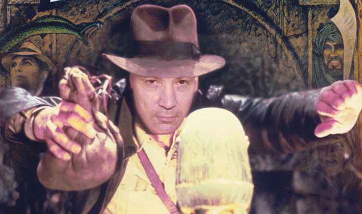 The author posed as Indiana Jones in the movie poster for "Raiders of the Lost Arc"